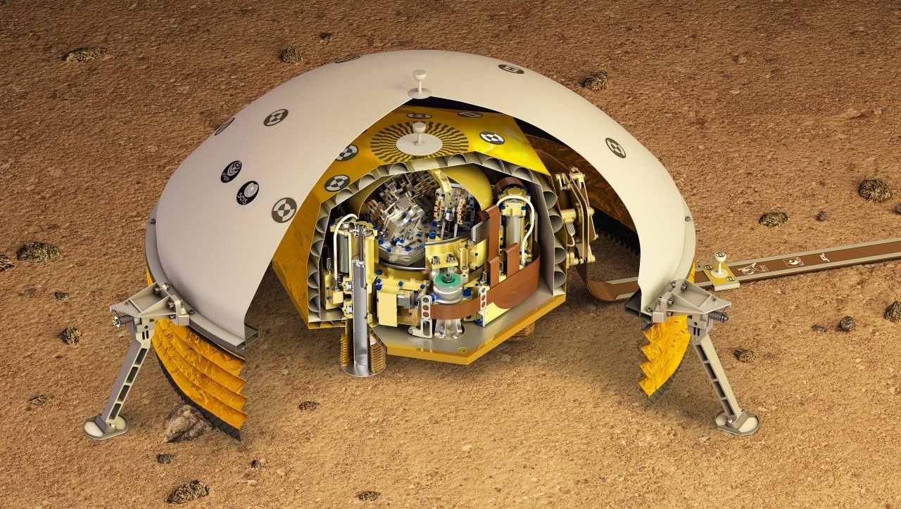 Photographie de SEIS le sismomètre d'InSight, qui sera déposé sur le sol martien